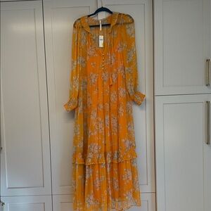 Anthropologie Vibrant Orange Floral Dress